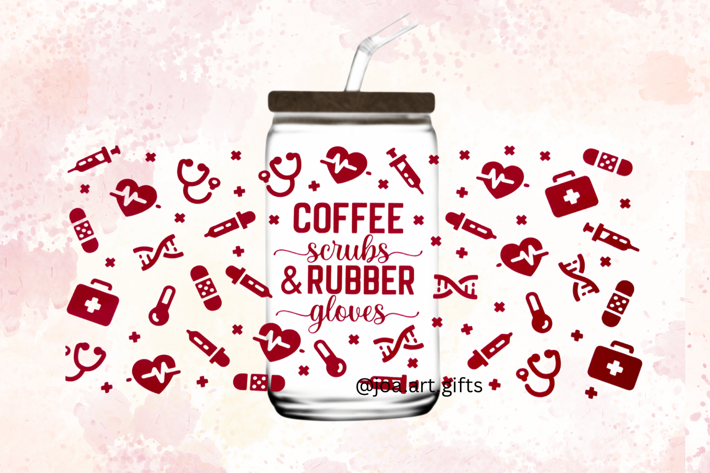 Nurse Fuel Glass Mug with Straw