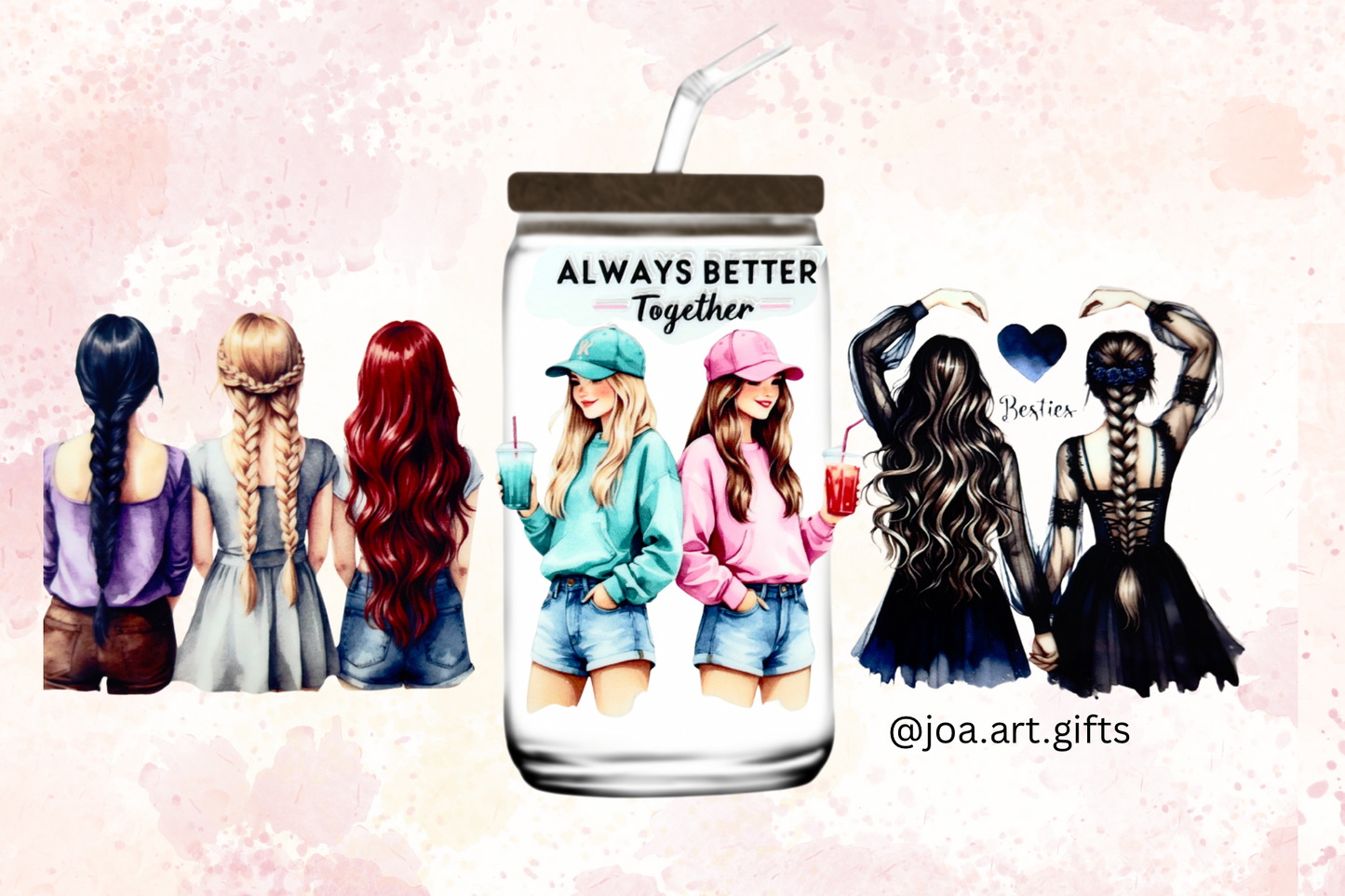 Sips of Sisterhood Glass Mug with Straw