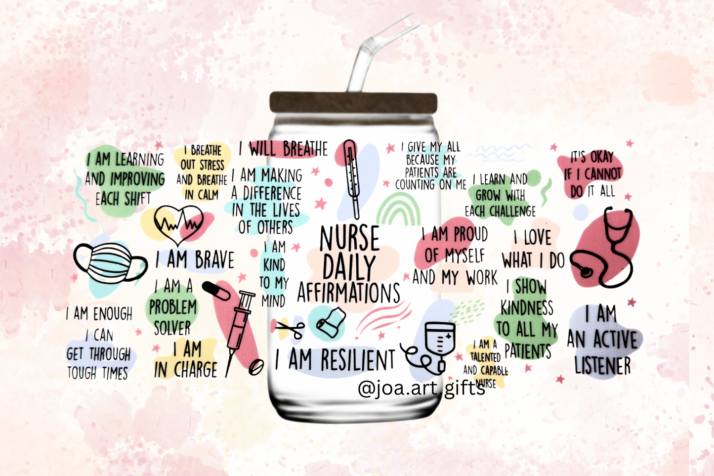 Nurse Fuel Glass Mug with Straw