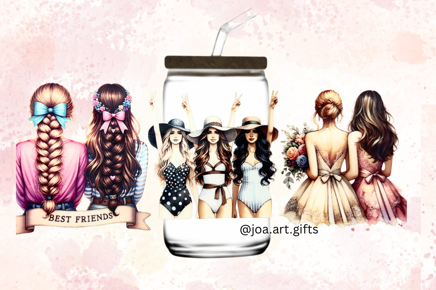 Sips of Sisterhood Glass Mug with Straw