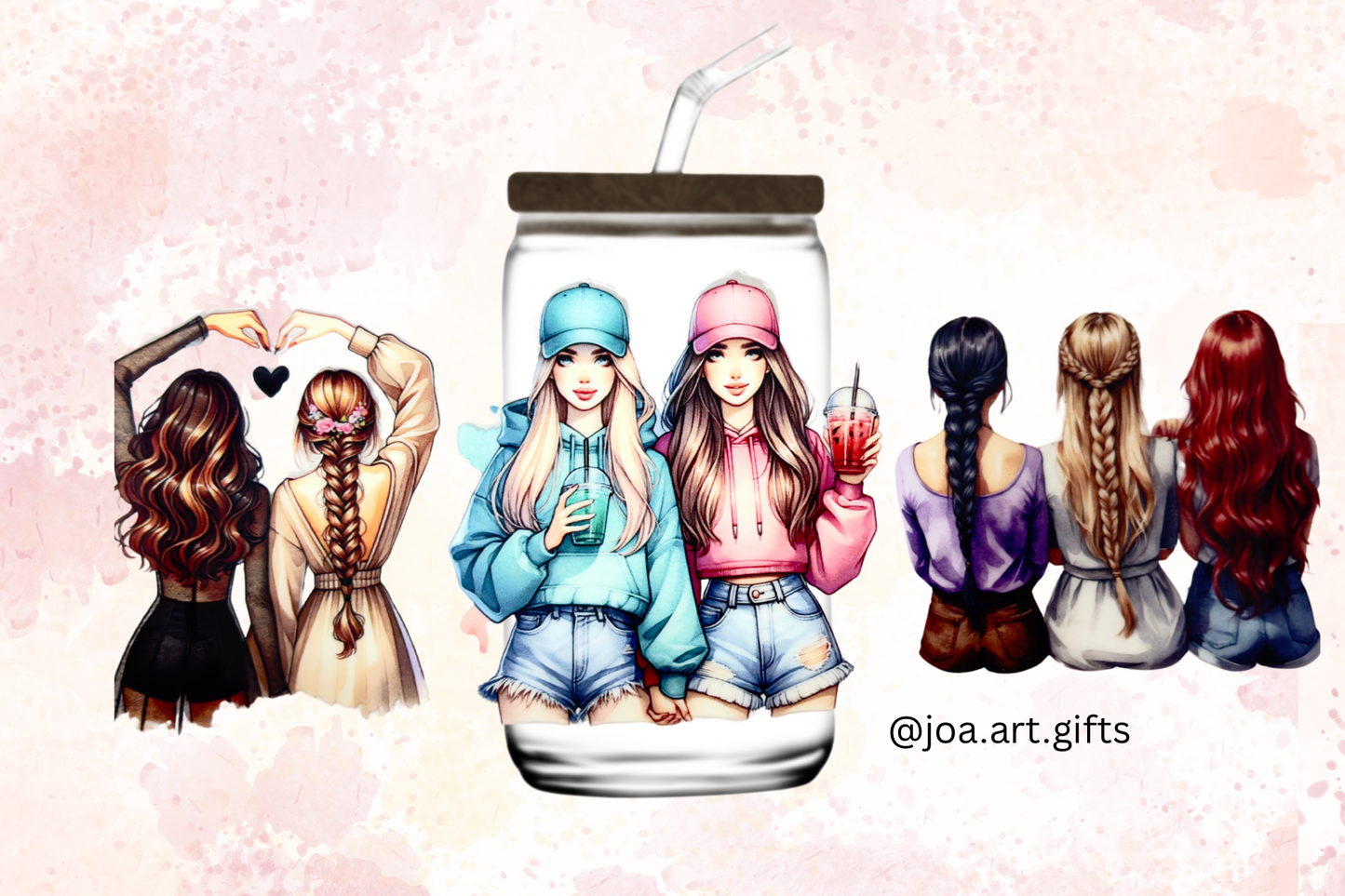 Sips of Sisterhood Glass Mug with Straw