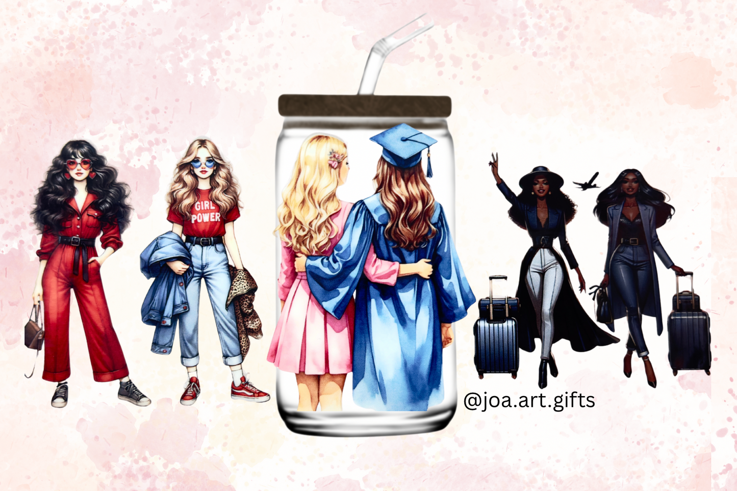Sips of Sisterhood Glass Mug with Straw