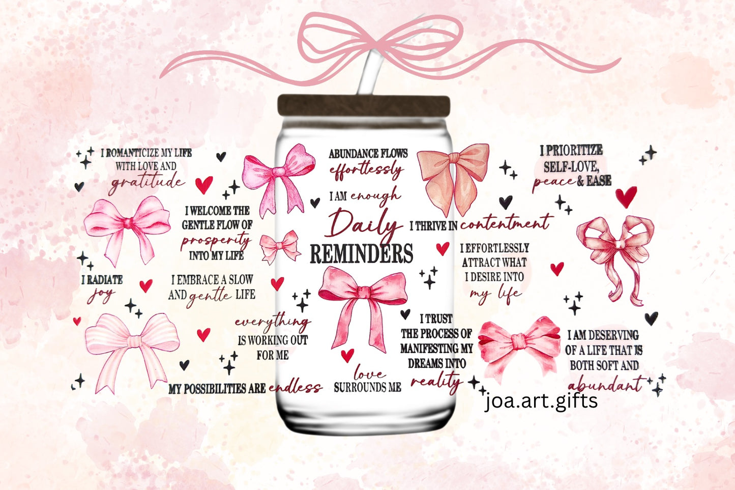 Empowering Glass Mug with Straw