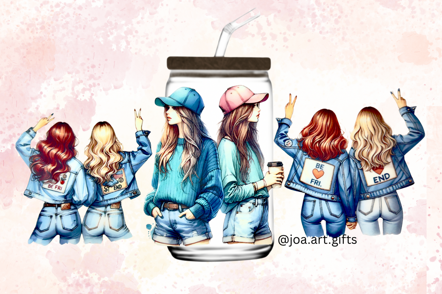 Sips of Sisterhood Glass Mug with Straw